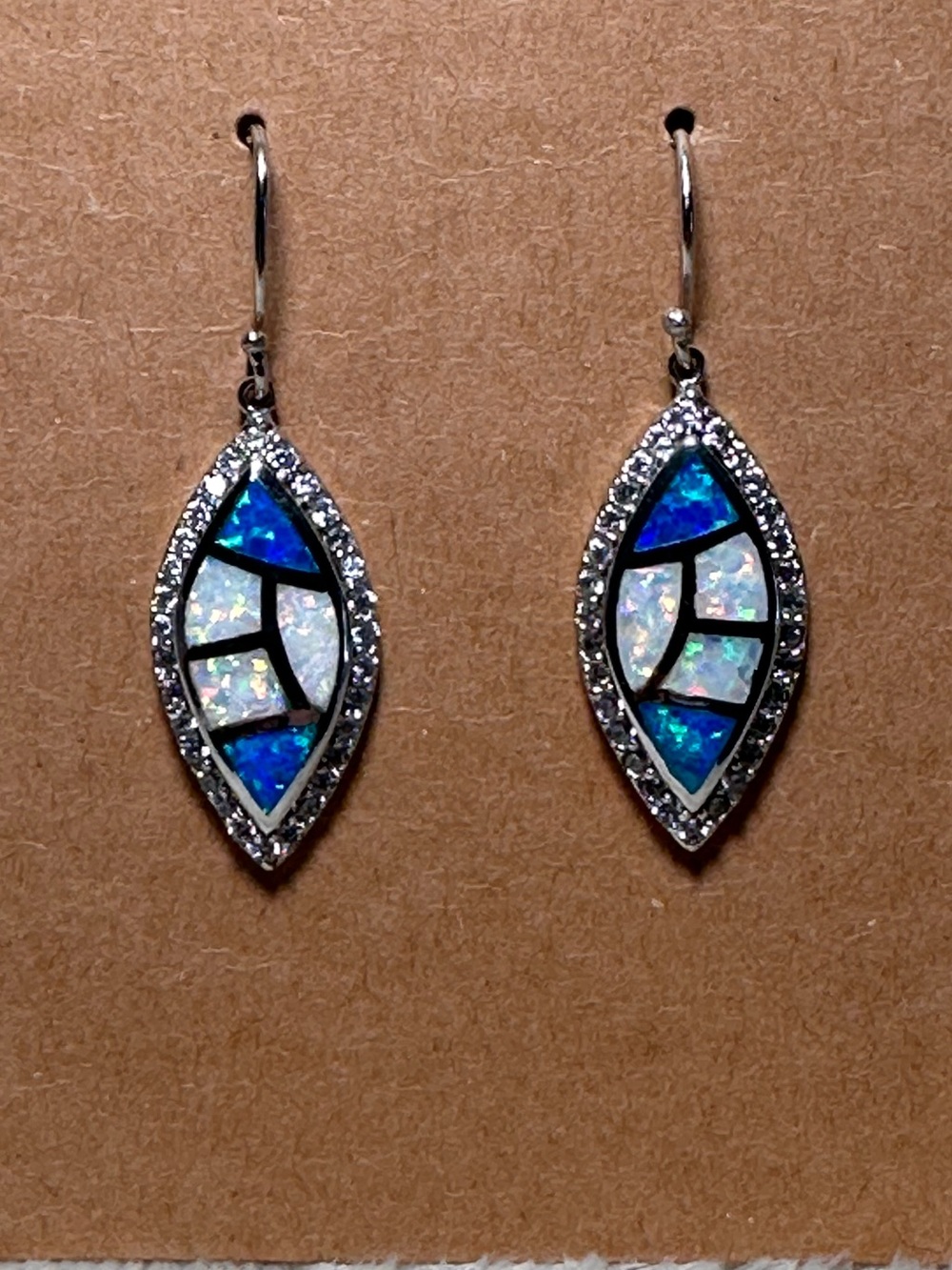 Silver Tone Blue & White shimmering Marquise Dangling Earrings